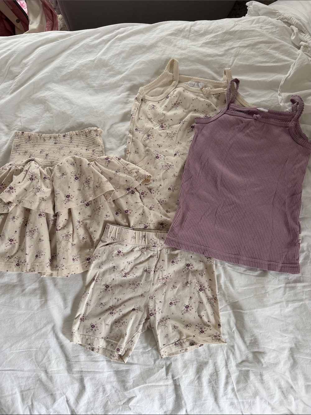 Jamie Kay Cream Floral and Mauve Ribbed Kids Pajama Set